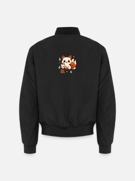 Kitsune Fire Friend Cartoon - Unisex Bomber Jacket - black