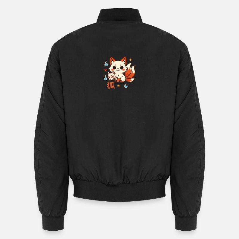 Kitsune Fire Friend Cartoon - Unisex Bomber Jacket - black