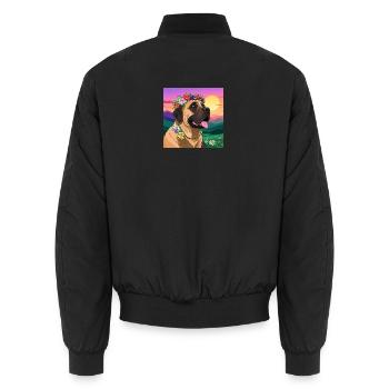Mastiff mit Blumenkranz - Unisex Bomberjacke - Schwarz - Hinten - AI Model Male 185 light (185cm)