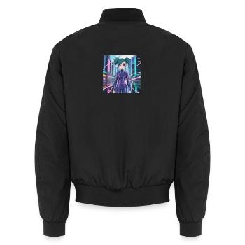 Neon Cybersuit Lichtlinien - Unisex Bomberjacke - Schwarz - Hinten - AI Model Male 185 light (185cm)
