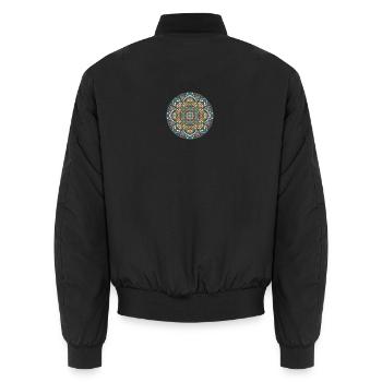 Mandala Kreis Muster in Blau Gold - Unisex Bomberjacke - Schwarz - Hinten - AI Model Male 185 light (185cm)