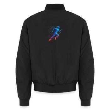 Neon Geometric Run - Unisex Bomber Jacket - black - Back - AI Model Male 185 light (185cm)