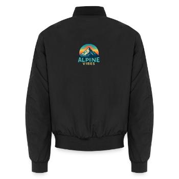 Alpine Vibes Bergmotiv Retro Sunset - Unisex Bomberjacke - Schwarz - Hinten - AI Model Male 185 light (185cm)