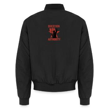 Question Power - Unisex Bomber Jacket - black - Back - AI Model Male 185 light (185cm)
