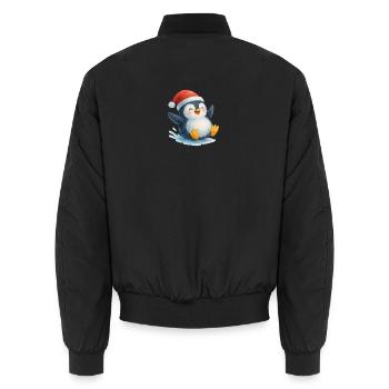 Christmas Penguin in Watercolor Style - Unisex Bomber Jacket - black - Back - AI Model Male 185 light (185cm)