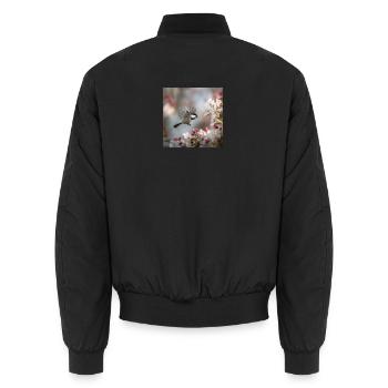 Flight in the Magic of Blossoms – Spring Morning - Unisex Bomber Jacket - black - Back - AI Model Male 185 light (185cm)