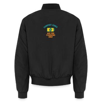 Komfortzone Aufladen Motto - Unisex Bomberjacke - Schwarz - Hinten - AI Model Male 185 light (185cm)