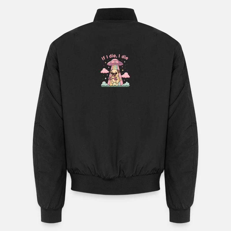 Cute pug with dumbbell in UFO - Unisex Bomber Jacket - black