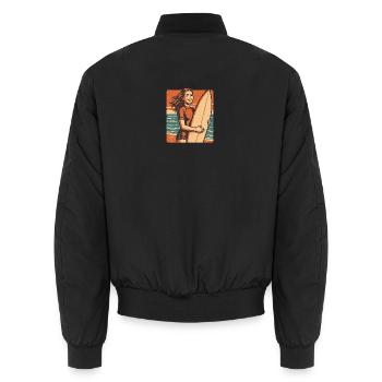 Retro surfer at sunset - Unisex Bomber Jacket - black - Back - AI Model Male 185 light (185cm)