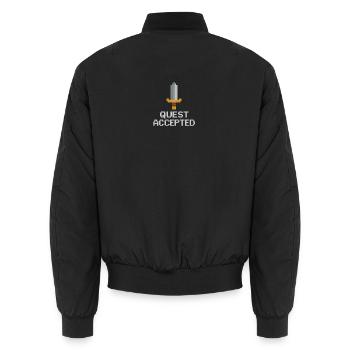 Quest Accepted Pixel Sword - Unisex Bomber Jacket - black - Back - AI Model Male 185 light (185cm)
