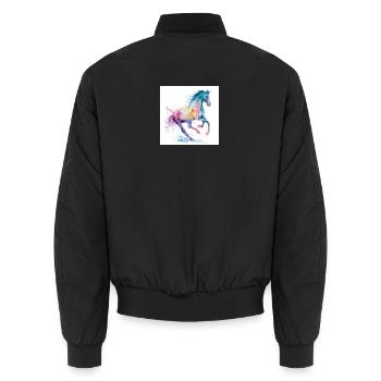 Regenbogen-Aquarellpferd - Unisex Bomberjacke - Schwarz - Hinten - AI Model Male 185 light (185cm)