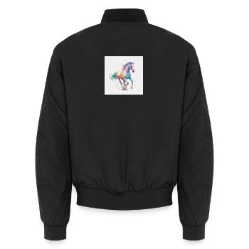 Regenbogenpferd Aquarell-Burst - Unisex Bomberjacke - Schwarz - Hinten - AI Model Male 185 light (185cm)
