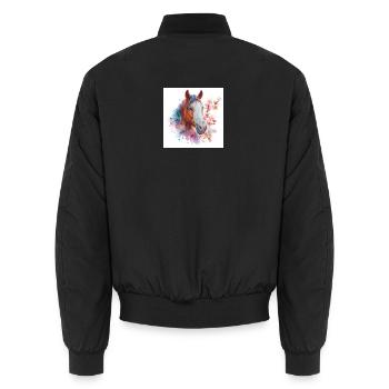 Watercolor Horse with Blossoms - Unisex Bomber Jacket - black - Back - AI Model Male 185 light (185cm)