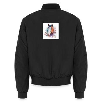 Watercolor Horse Bloom Portrait - Unisex Bomber Jacket - black - Back - AI Model Male 185 light (185cm)