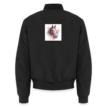 Floral Watercolor Horse - Unisex Bomber Jacket - black - Back - AI Model Male 185 light (185cm)