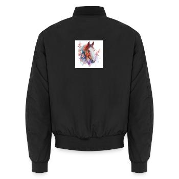 Watercolor Horse and Blossoms - Unisex Bomber Jacket - black - Back - AI Model Male 185 light (185cm)