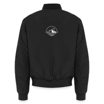 Minimalist Mountains with Sun on Water - Unisex Bomber Jacket - black - Back - AI Model Male 185 light (185cm)