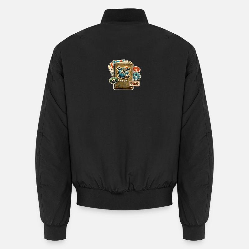 Retro Reiseglobus Stickerkollektion - Unisex Bomberjacke - Schwarz