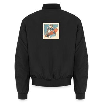 Retro Cat Skateboarder in Flight - Unisex Bomber Jacket - black - Back - AI Model Male 185 light (185cm)