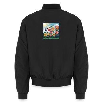 Jardin de fleurs ensoleillé avec abeille - Bomber unisexe - noir - Dos - AI Model Male 185 light (185cm)