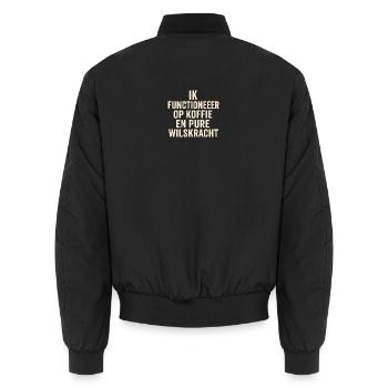 Citation de café et Willekracht - Bomber unisexe - noir - Dos - AI Model Male 185 light (185cm)