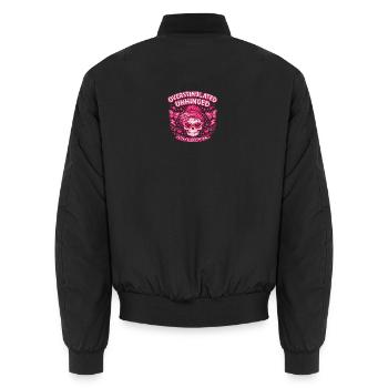Pink Skull Floral Rebel Overstimulated - Unisex Bomber Jacket - black - Back - AI Model Male 185 light (185cm)