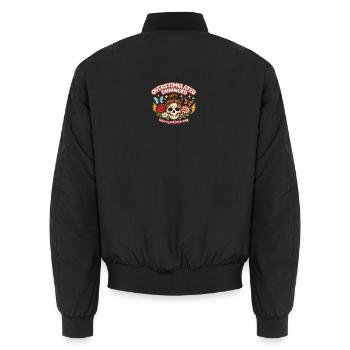 Overstimulated Unhinged Skull Patch Gift - Unisex Bomber Jacket - black - Back - AI Model Male 185 light (185cm)