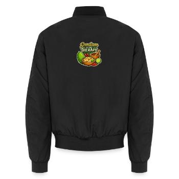 Somtam Is My Therapy – Retro Thailand Street Food - Unisex Bomber Jacket - black - Back - AI Model Male 185 light (185cm)