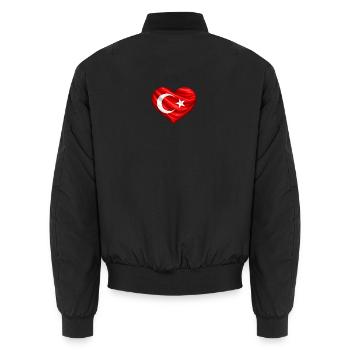 Turkish flag heart - Unisex Bomber Jacket - black - Back - AI Model Male 185 light (185cm)
