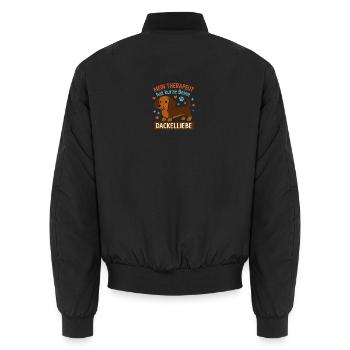 Dackelliebe Therapie mit kurzem Bein - Unisex Bomberjacke - Schwarz - Hinten - AI Model Male 185 light (185cm)