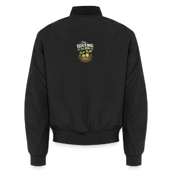 I'm Rooting for You – a plant-based play on words - Unisex Bomber Jacket - black - Back - AI Model Male 185 light (185cm)