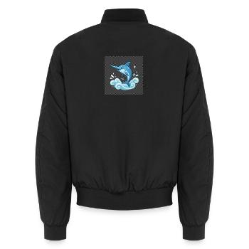 Water dolphin jumping motif - Unisex Bomber Jacket - black - Back - AI Model Male 185 light (185cm)