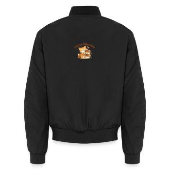 KaffePaws Katzenkuscheltier mit Becher - Unisex Bomberjacke - Schwarz - Hinten - AI Model Male 185 light (185cm)