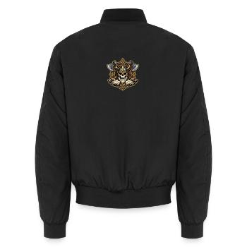 Vikingischer Schädel mit Goldhelm und Äxten - Unisex Bomberjacke - Schwarz - Hinten - AI Model Male 185 light (185cm)