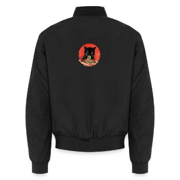 Cat Vintage – Black Cat with Noodles Japan - Unisex Bomber Jacket - black - Back - AI Model Male 185 light (185cm)