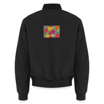 Blumenmuster im Boho-Design - Unisex Bomberjacke - Schwarz - Hinten - AI Model Male 185 light (185cm)