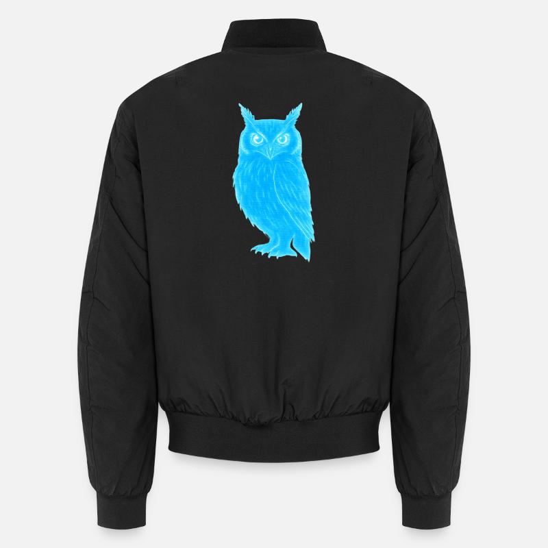 Blue GlowOwl Motif - Unisex Bomber Jacket - black