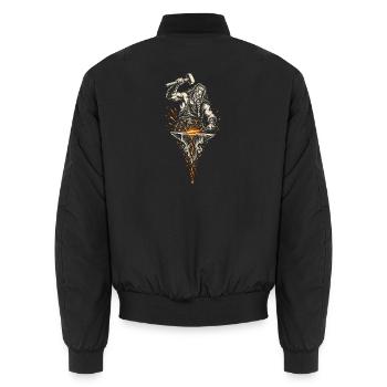 Der Schmied am Amboss – Nordischer Linolschnitt - Unisex Bomberjacke - Schwarz - Hinten - AI Model Male 185 light (185cm)