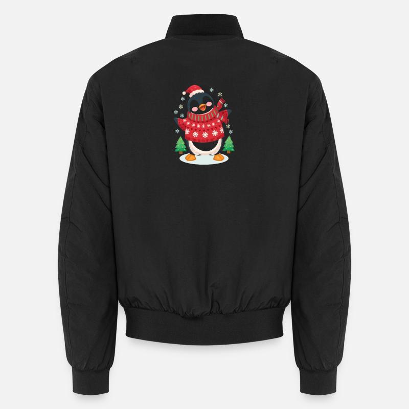 Festive Penguin in Red Knit Unisex Bomber Jacket
