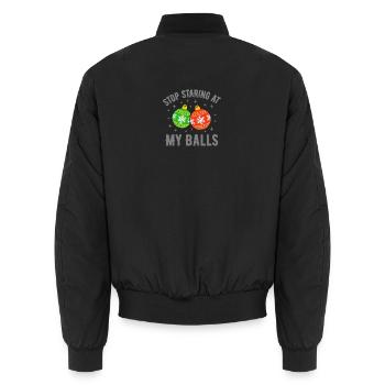 Hör auf, meine Eier anzustarren - Unisex Bomberjacke - Schwarz - Hinten - AI Model Male 185 light (185cm)