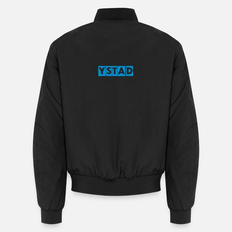 Ystad – Blaues Textdesign - Unisex Bomberjacke - Schwarz