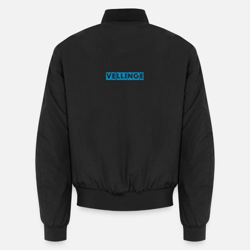 Vellinge – Blaues Textdesign - Unisex Bomberjacke - Schwarz