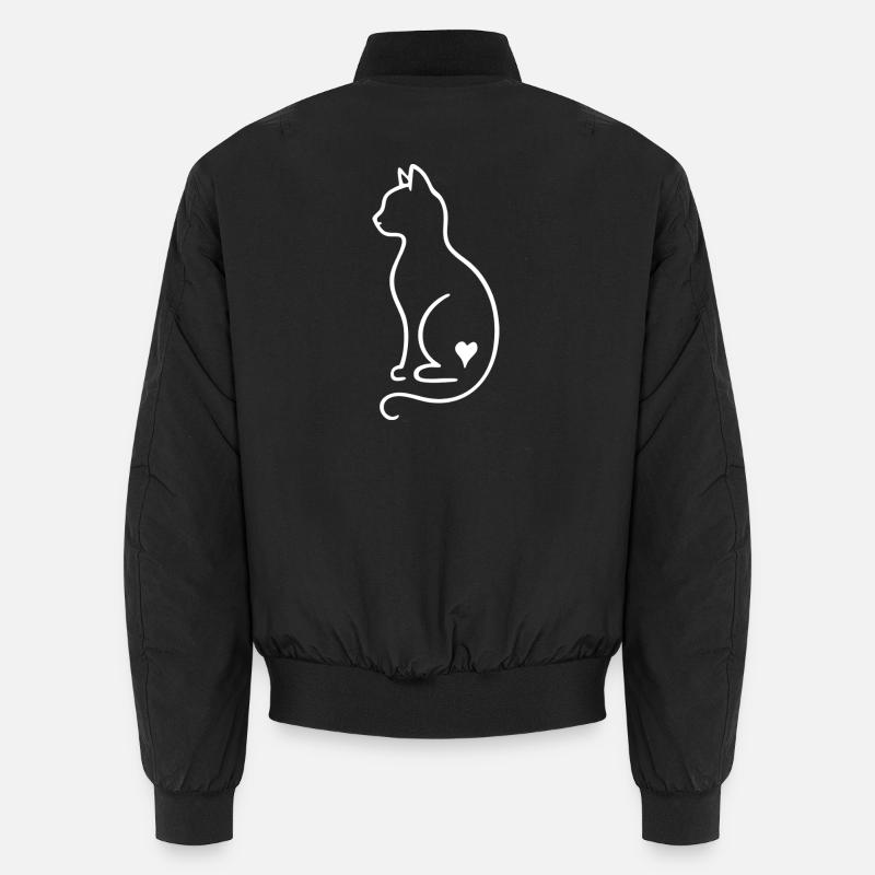 Dessin au trait de chat - Design minimal blanc avec cœur Bomber unisexe