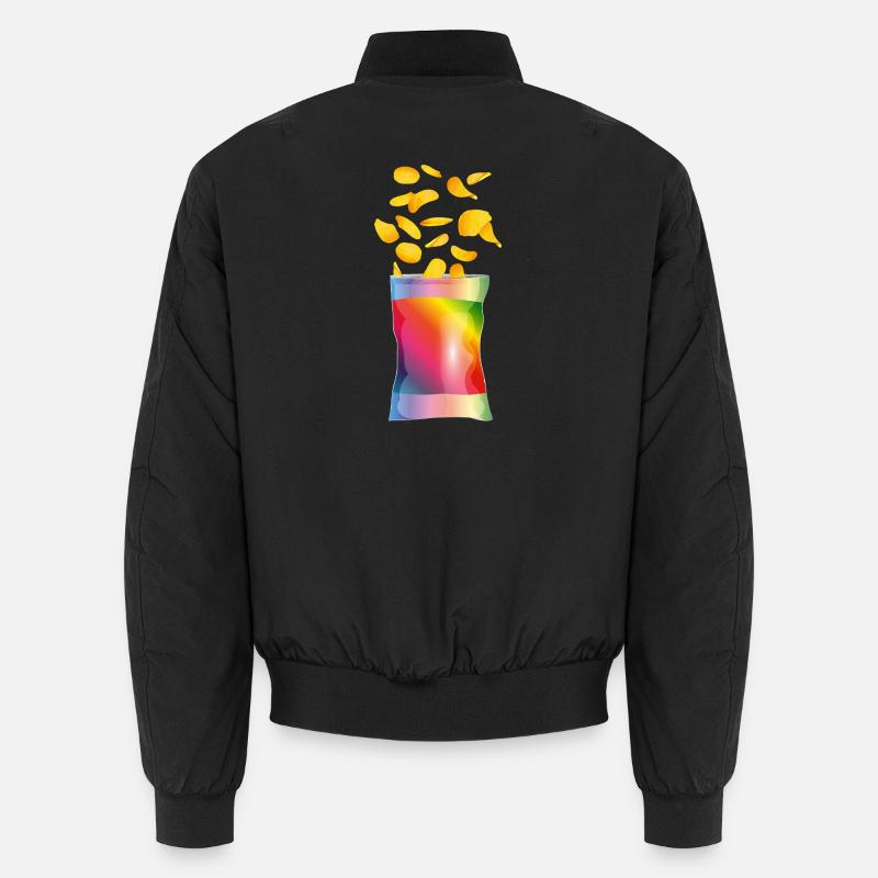 Colorful Open Chips Bag with Potato Chips Unisex Bomber Jacket