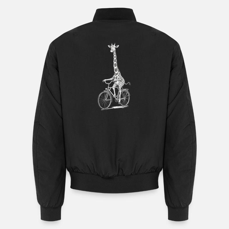Giraffe on Bike Grayscale Whimsy - Unisex Bomber Jacket - black