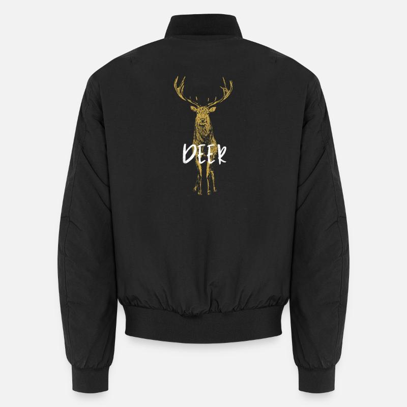 Orange Sparkle Deer Detailed Drawing - Unisex Bomber Jacket - black
