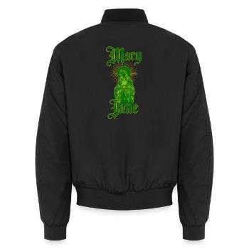Vintage Mary Jane — 4:20 Gothic Cannabis Ritual - Unisex Bomberjacke - Schwarz - Hinten - AI Model Male 185 light (185cm)