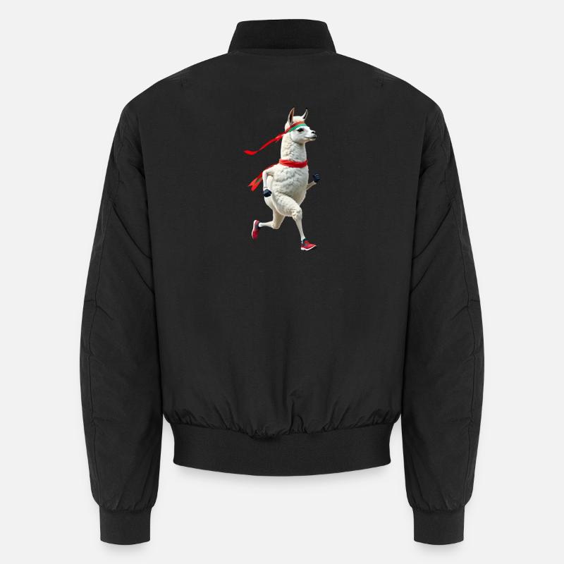 Llama with headband jogging Unisex Bomber Jacket