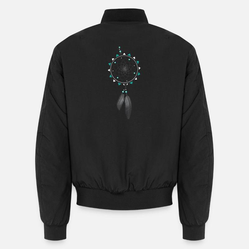 Dreamcatcher with pearls and feather. Turquoise. - Unisex Bomber Jacket - black