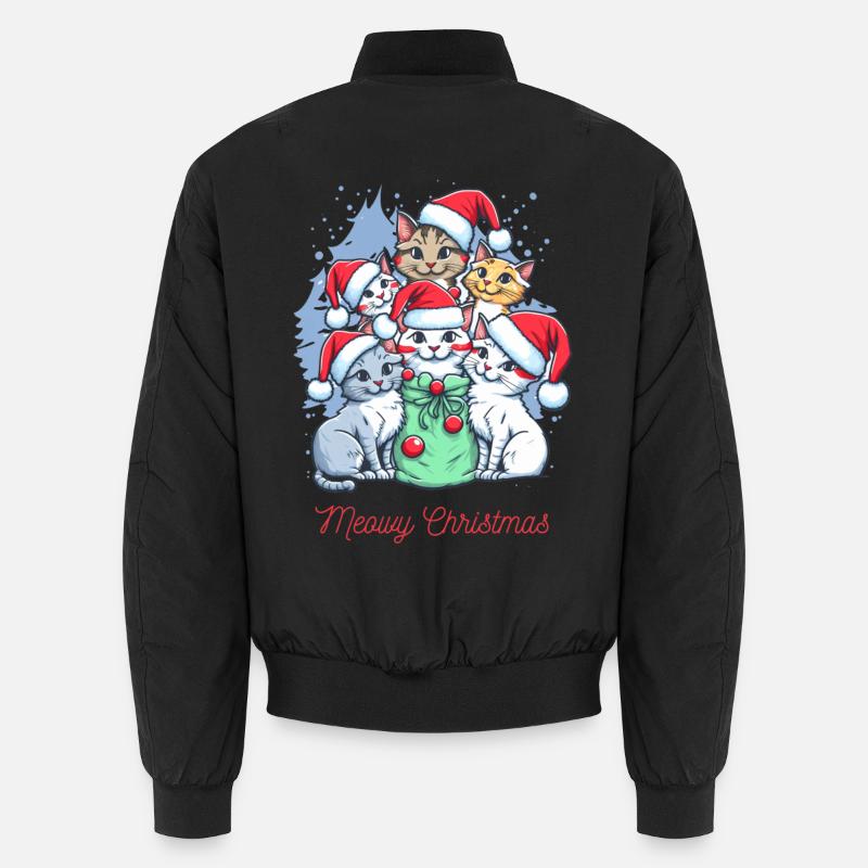 Festive Cat Christmas Crew Design - Unisex Bomber Jacket - black